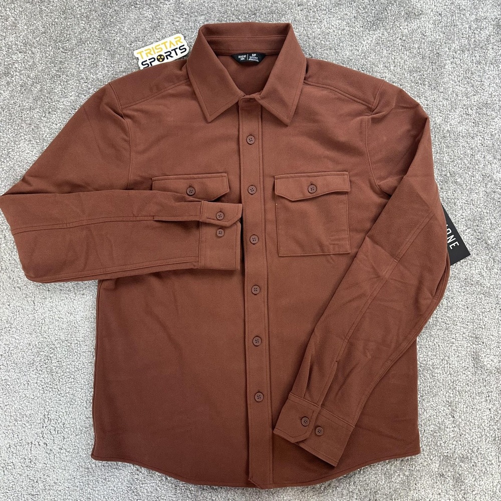 Rhone Stowaway Overshirt Mens Small Cinnamon Heather Brown Relaxed Fit Shirt